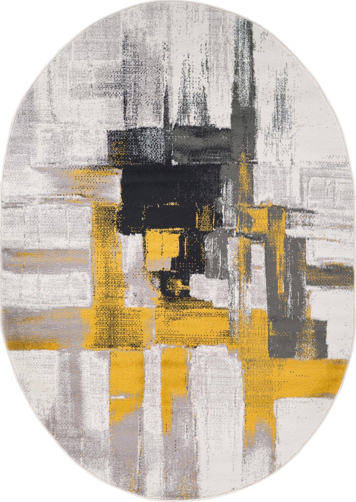 Rugshop Gold Modern Abstract Oval Area Rug — Non-Shedding for Dining Room, Living Room and Bedroom 5' x 7' Oval