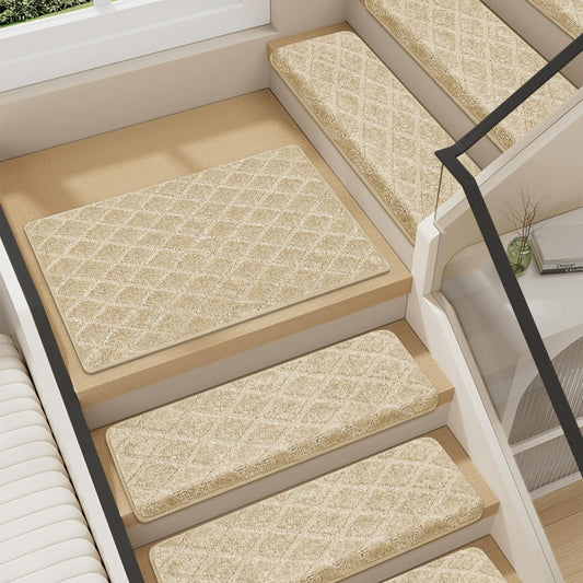NEKL Stair Landing Mat 24 * 36 Inch, Peel and Stick Carpet Stair Treads for Wooden Steps Indoor with Adhesive Non-Slip Backing - Diamond Pattern Khaki
