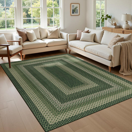 Ileading Faux Braided Area Rug 5'x8' Washable Farmhouse, No-Shed Non-Slip Woven Carpet, Pet Friendly Stain Resistant Jute Style Rug for Living Room Dining Bedroom Office