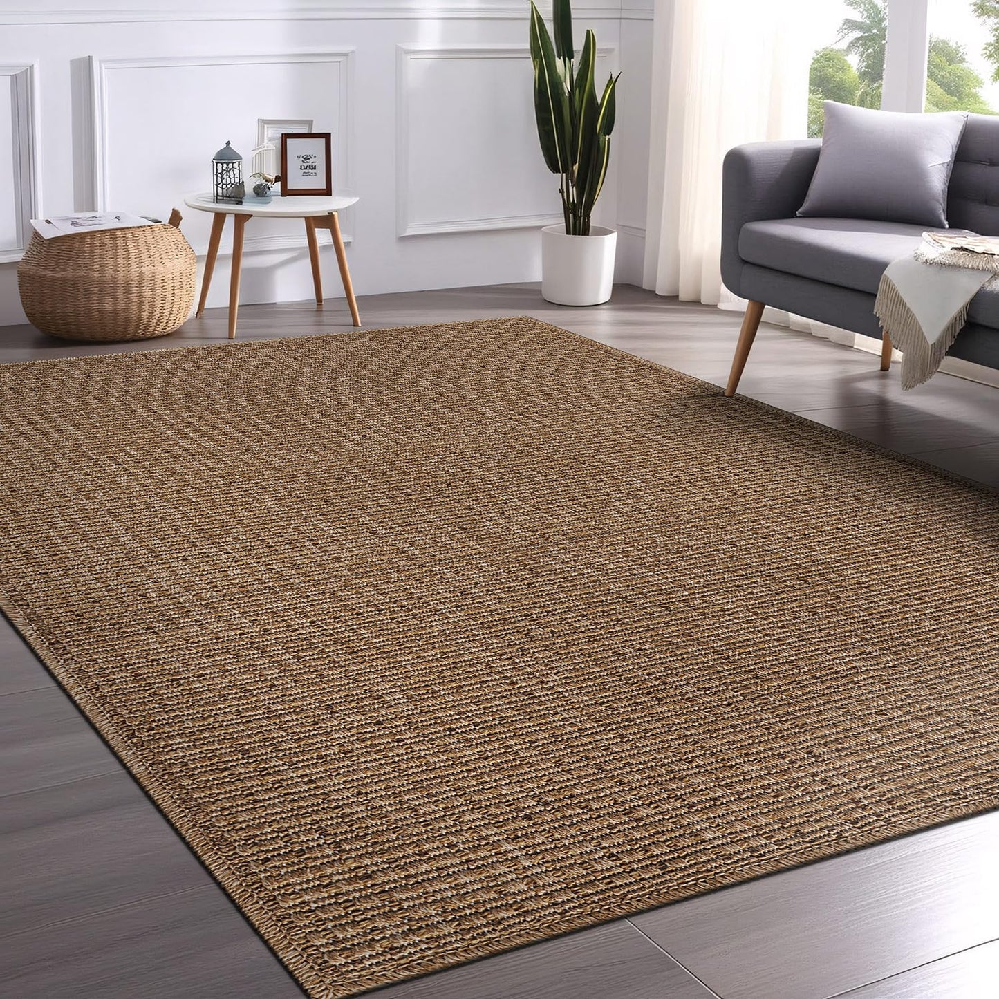 Beverly Rug Easy Jute Natural Rug 6x9 Solid Washable Durable Outdoor Indoor Area Rugs for Living Dining Room Patio Office Stain Resistant Non Shedding Casual Indoor Outside Carpet (6 x 9 Natural)