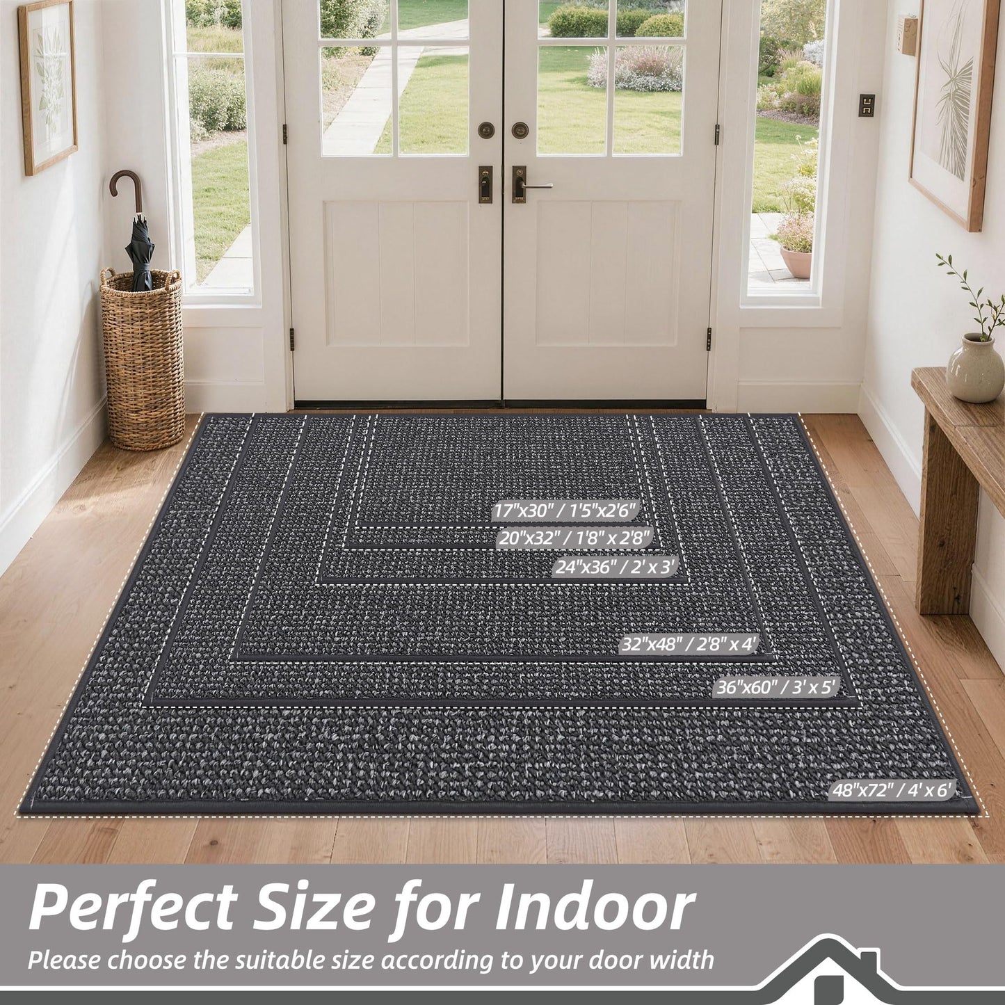 BEQHAUSE Dirt Trapper Door Mat 20" x 32", Non-Slip Washable Doormats Entrance Mat, Dirt Resistant and Absorbent Welcome Mat, Low Profile Floor Mats for Front Back Door and Entryway, Charcoal