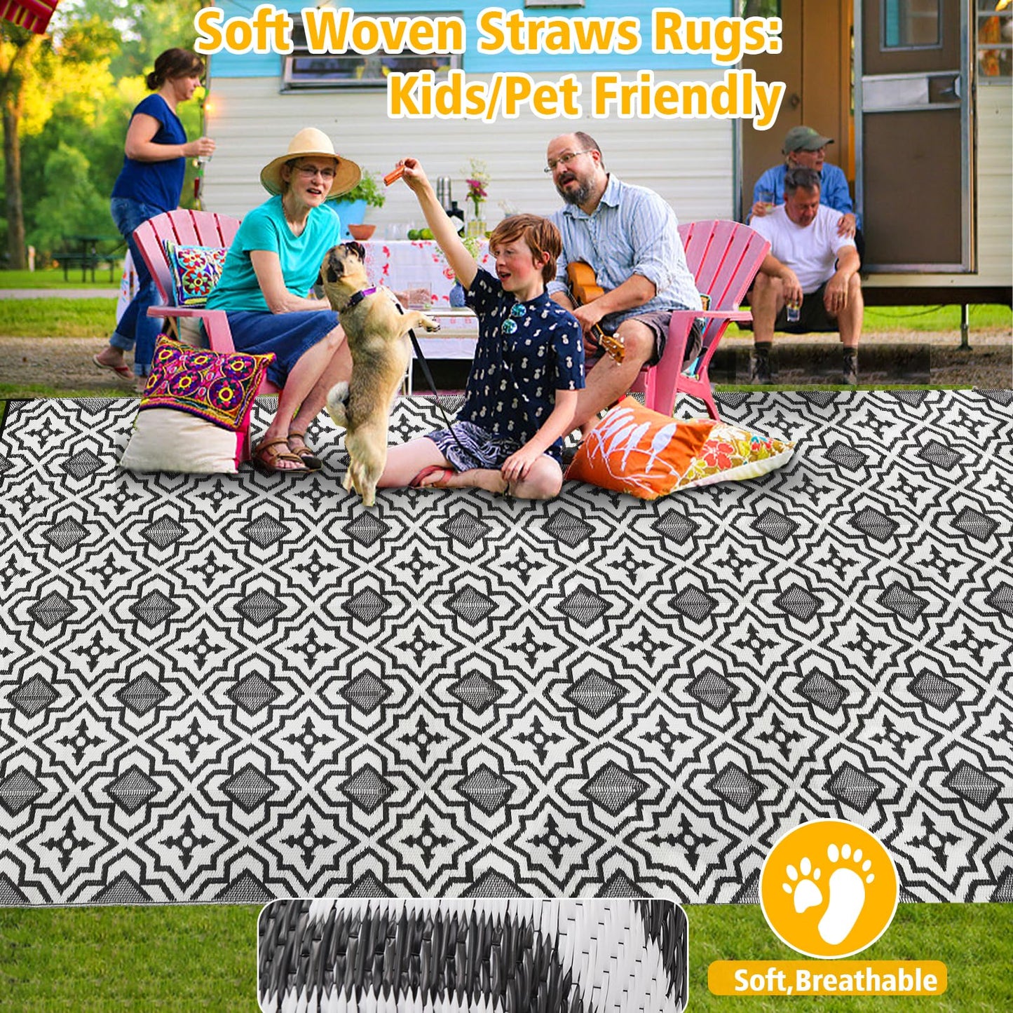 Alfolo Outdoor Rugs for Patio Rv Mats Waterproof Outdoor Rug 9x18 Large Camping Rug Reversible Tightly Woven Plastic Straw Rug Rugs, Clean Easily Mat for RV, Deck, Camping,Pool, Rv Essentials
