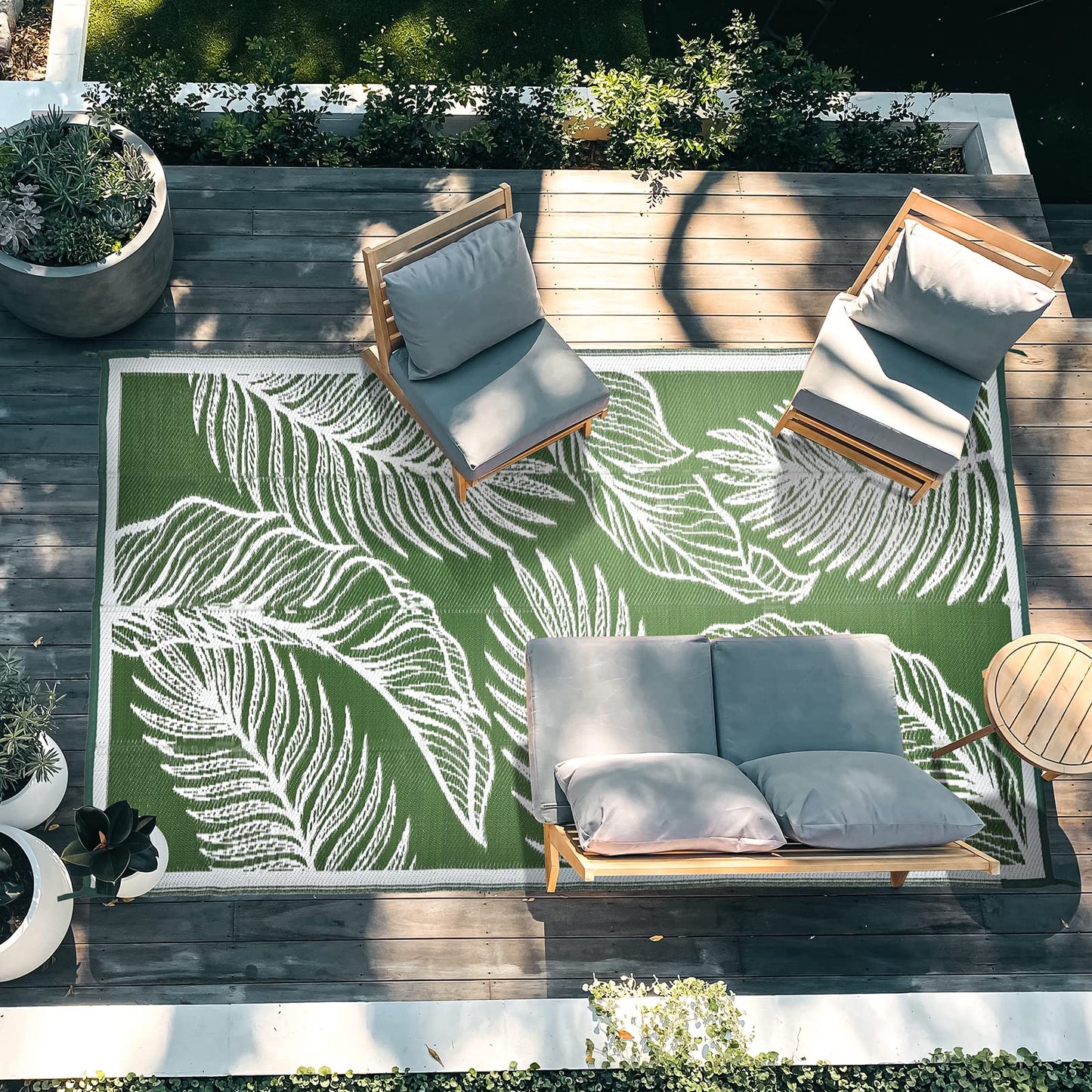 wikiwiki Outdoor Rug, 9x12ft Waterproof Reversible Mat Indoor Outdoor Rugs Carpet, Small Area Rug Plastic Straw Rug for Patio Deck Balcony Pool RV Camping Beach Picnic, Green, Rugscape Series