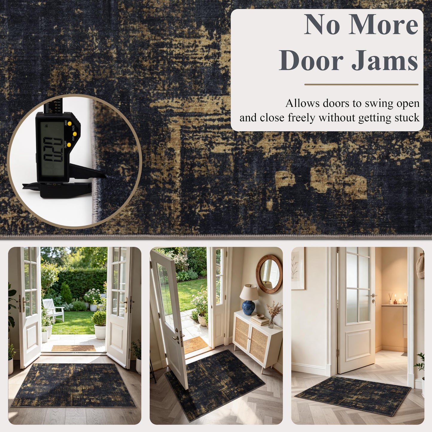 Sasttie 2x3 Throw Area Rug, Modern Abstract Small Rug, Black & Gold