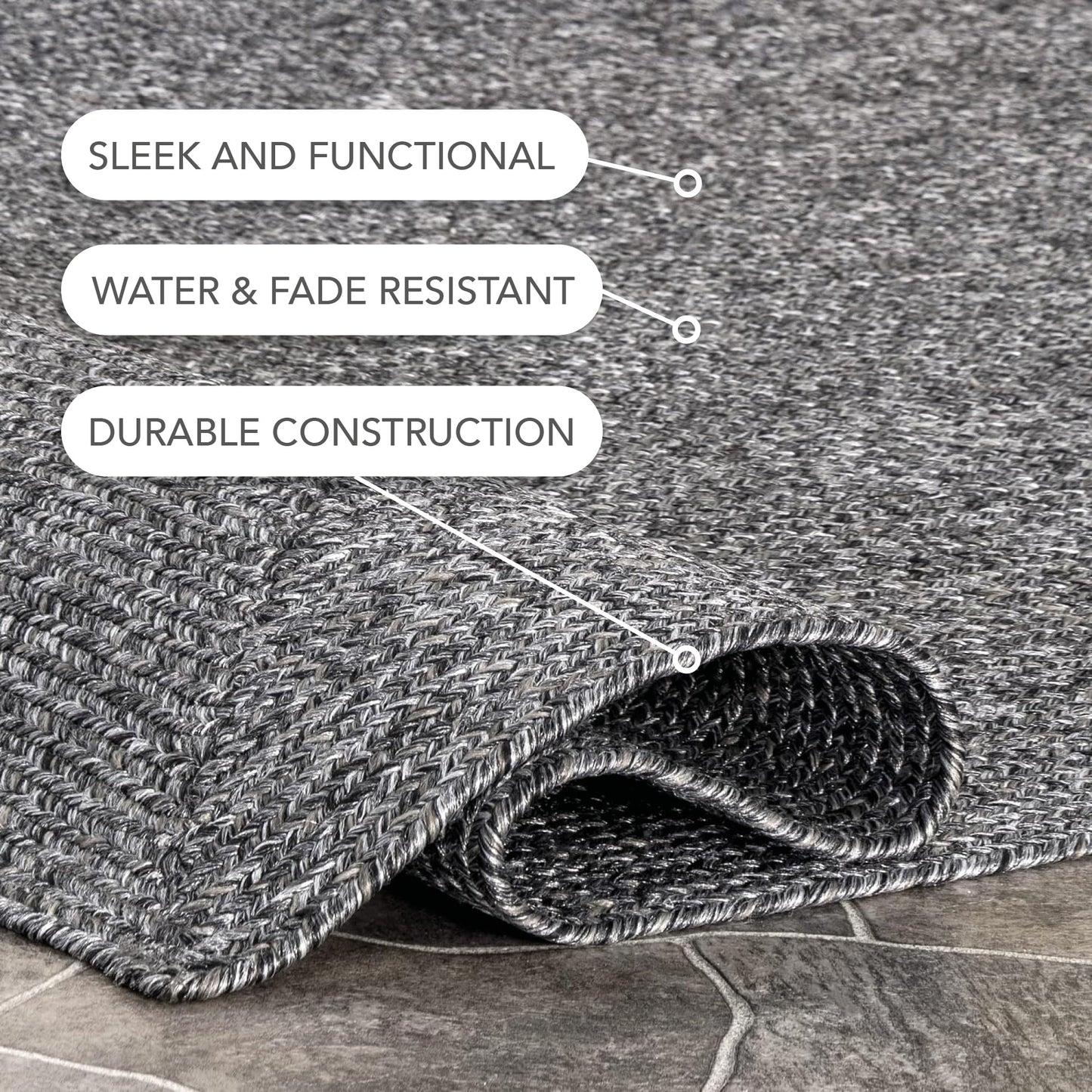nuLOOM 4' x 6' Solid Hand Braided Indoor/Outdoor Area Rug, Pet-Friendly, High Traffic, Weather Resistant, for Patio, Balcony, Bedroom, Living, Dining Room, Wynn Charcoal