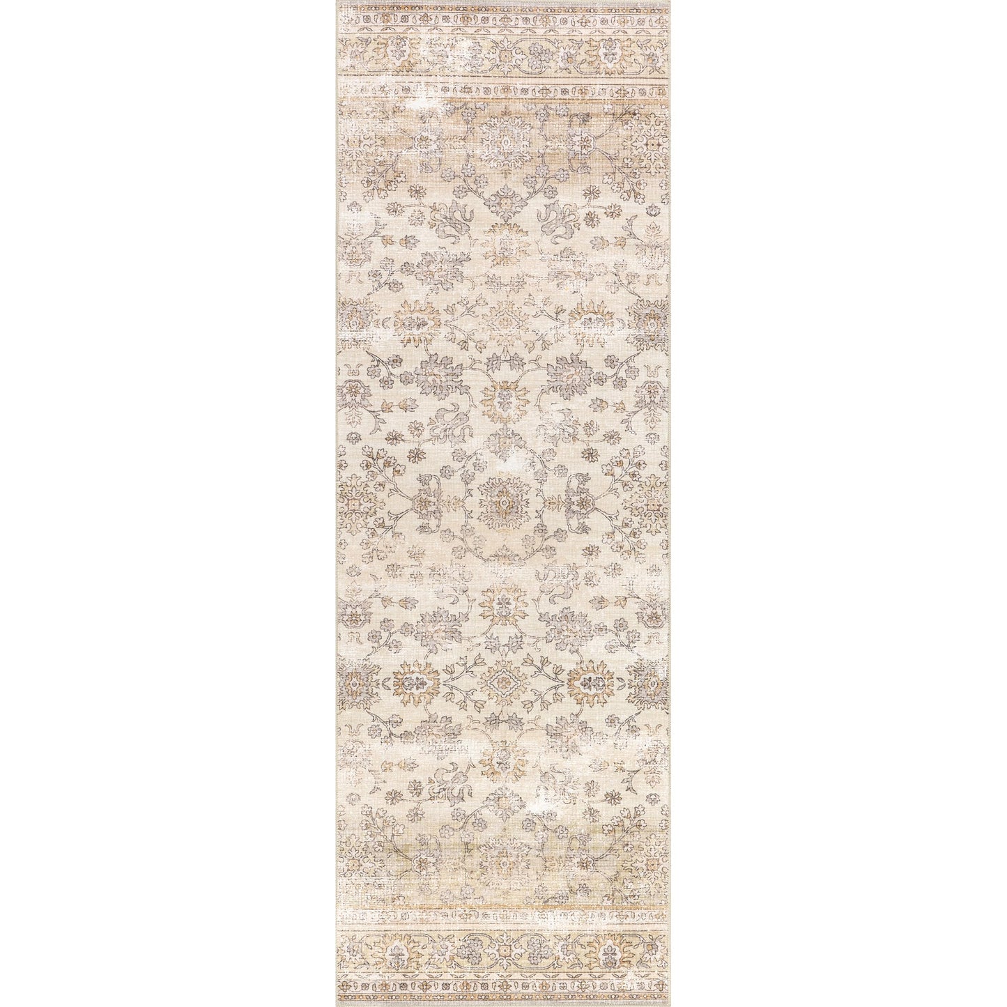 Nuloom Splashguard Sia Beige/Ivory, 2'6" x 10', Vintage, Soft and Cozy, High Traffic, Stain Resistant, Easy Clean, Durable, Machine Washable Runner for Bedroom, Living Room, Dining, Entryway