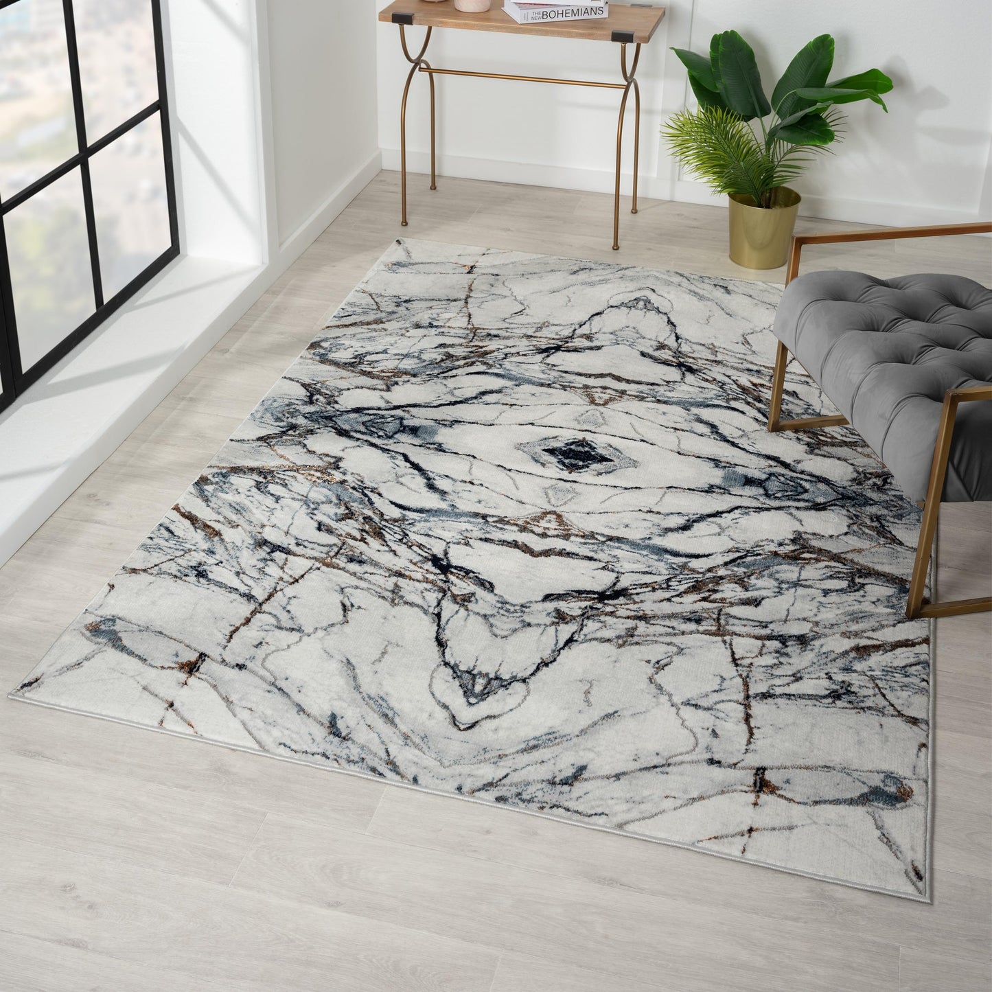 LUXE WEAVERS Marble Effect Abstract Blue 5x7 Area Rug
