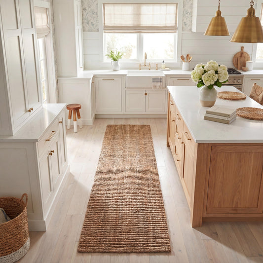 SAFAVIEH Natural Fiber Collection Runner Rug - 2'6" x 8', Natural Brown, Handmade Jute, Farmhouse Style, Chunky Textured Thick Pile (NF447A)