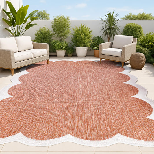 JONATHAN Y Cottage Two-Tone Scalloped Indoor Outdoor Area Rug 4X6 Terra/Cream, Alice Classic for Backyard, Patio, Porch, Easy-Cleaning, High Traffic, Pet-Friendly, Non-Shedding (SHP103C-4)