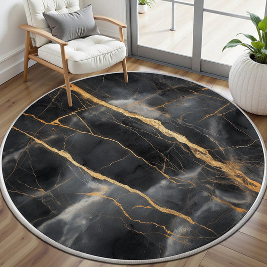 Aesthetic Marble Decor Round Area Rug 3ft, Modern Abstract Marble Pattern for Living Room, Bedroom, Dining Room, Room & Guest Room, Soft Machine Washable Floor Mat, Non-Slip Circular Carpet