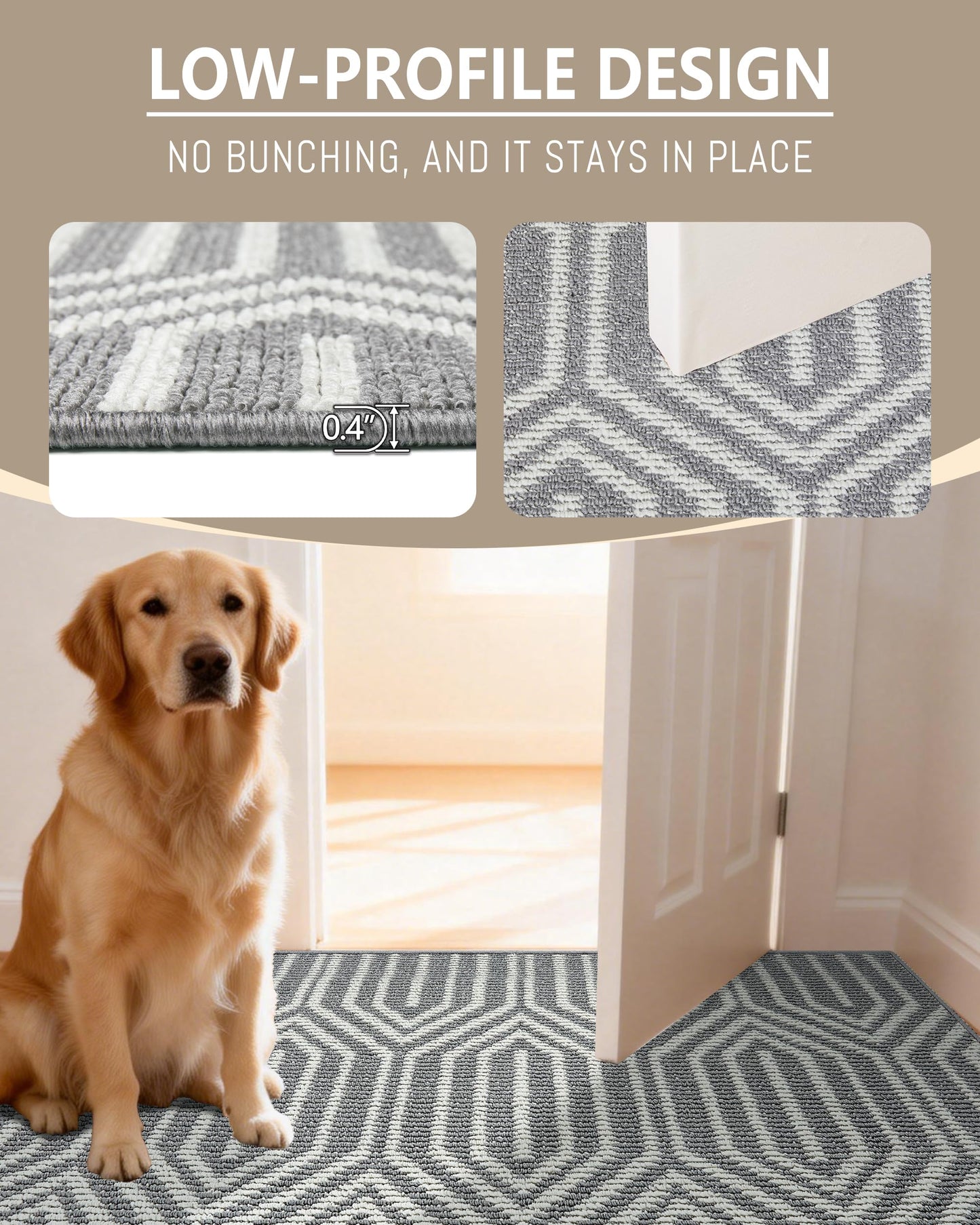 REFETONE Runner Rug, 20"x59" Long Door Mats Indoor Runners for Hallways, Non Slip Rubber Backing Entry Rug, Washable Entrance Floor Mat Runner for Home, Kitchen, Laundry, Living Room, Garage, Grey