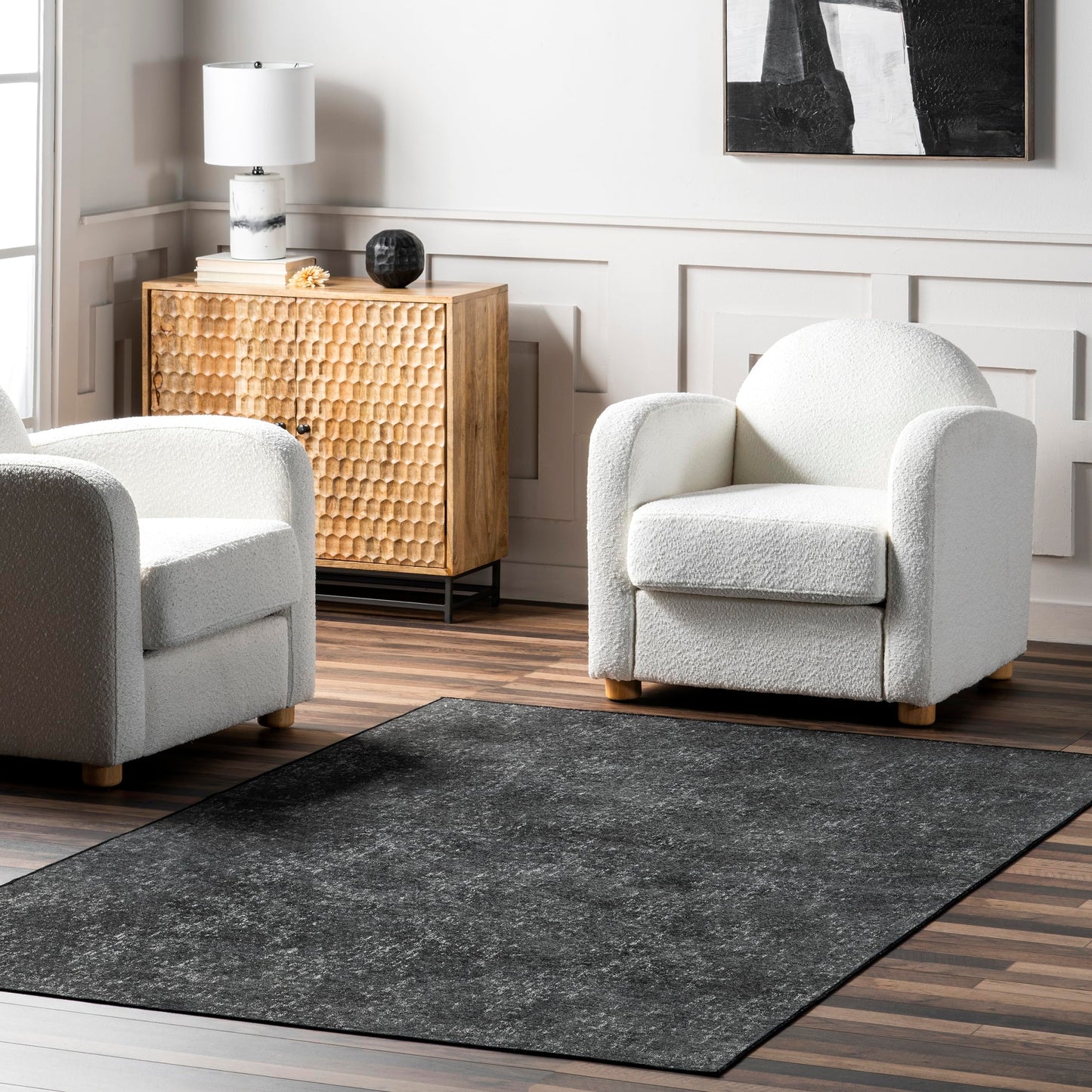 nuLOOM Elspeth Casual Faded Machine Washable Area Rug, 5x8, Charcoal