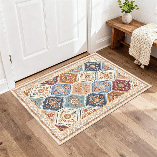 TTelephant 2x3 Washable Entryway Rugs, Soft Non-Slip Boho Moroccan Rug, Low-Pile Printed Indoor Throw Rugs for Entrance, Kitchen, Bedroom Bedside- Multi