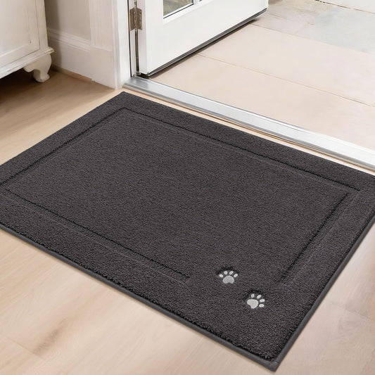 BEQHAUSE Dog Door Mat for Mud Paws Dirt Trapper Doormat Non-Slip Entryway Rugs Absorbent Welcome Mat Washable Indoor Floor Mat Low-Profile for Front Door, 20" x 32", Dark Grey