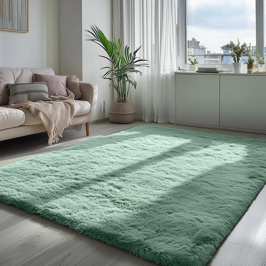 PAGISOFE Sage Green Rugs for Bedroom, 4x6 Ft Rectangle Fluffy Rug Plush Fuzzy Carpet for Kids Room, Green Rug Home Decor Aesthetic,Non-Slip Indoor Rugs for Nursery Room Decor Girls Boys