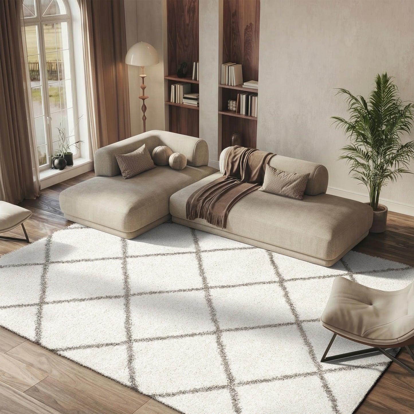 SAFAVIEH Hudson Shag Collection Area Rug - 6' x 9', Ivory & Grey, Modern Diamond Trellis Design, Non-Shedding & Easy Care, 2-inch Thick Ideal for High Traffic Areas in Living Room, Bedroom (SGH281A)