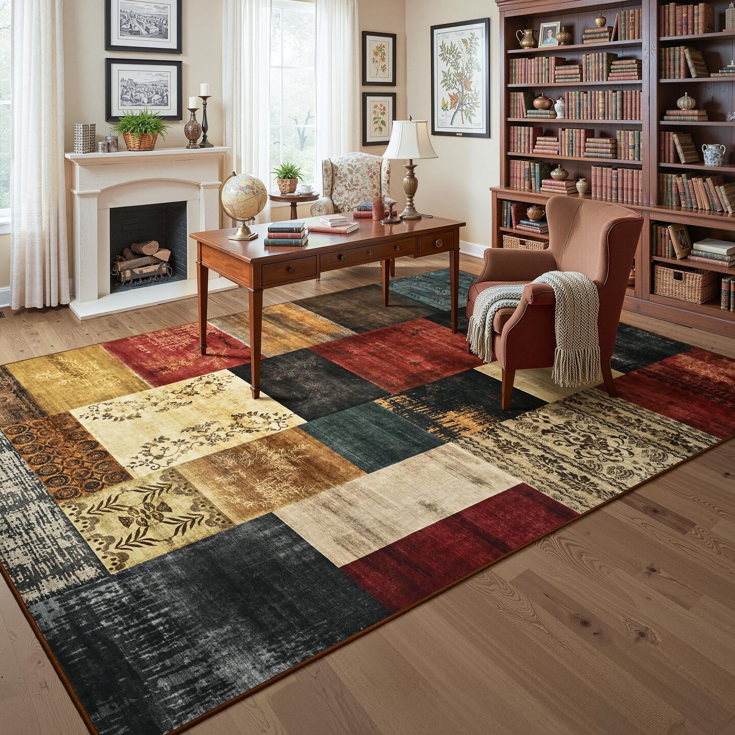 Tepook Modern Area Rug for Living Room, 4x6 Geometric Large Rugs for Bedroom, Washable Patchwork Rug Indoor Non-Slip Throw Carpets for Dining Room Office Farmhouse Home Decor, Multi