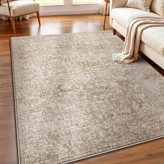 RUGIXE 5×7 Rug Foldable Machine Washable Living Room Area Rug, Machine Washable Anti-Slip Retro Rug, Low-Density Lightweight Chenille Printed Rug, Bedroom, Dining Room，Rugs for Living Room