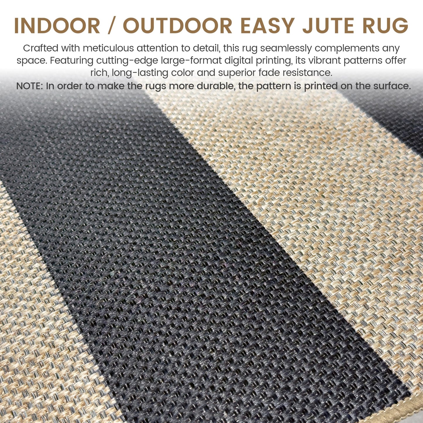 JROSING Washable Striped Easy Jute Rug 5x7, Modern Geometric Abstract Outdoor Indoor Patio Farmhouse Large Rugs, Woven Non Slip Thin Carpet Mat for Living Dining Room Bedroom Classroom Kids Nursery