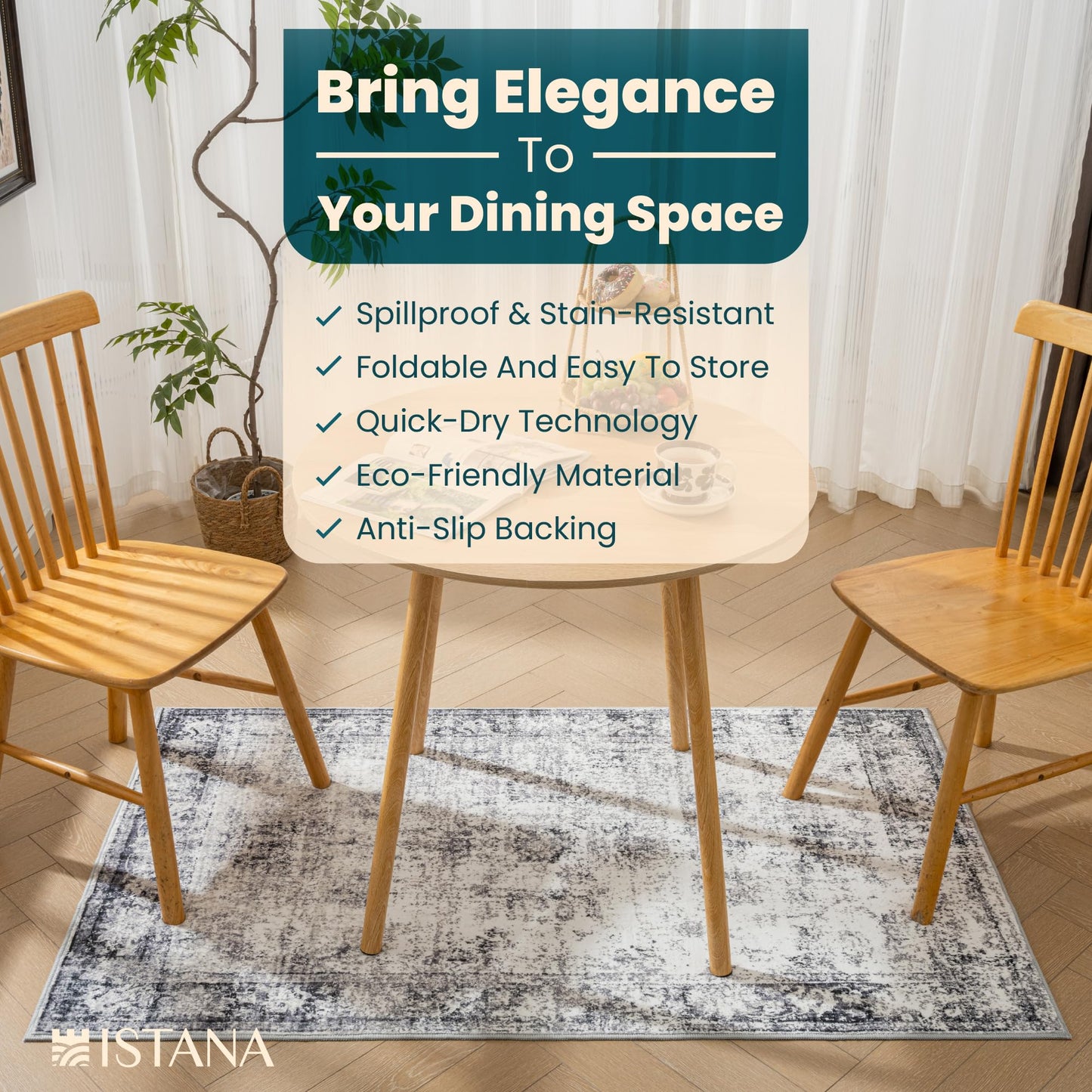 Istana Rugs 3x5 - White Cream/Grey Area Rugs - Kid & Pet Friendly Washable Rugs 3x5-3x5 Area Rugs - Foldable 3 x 5 Area Rug Washable Non Slip - Eco-Friendly Rug with Rubber Backing