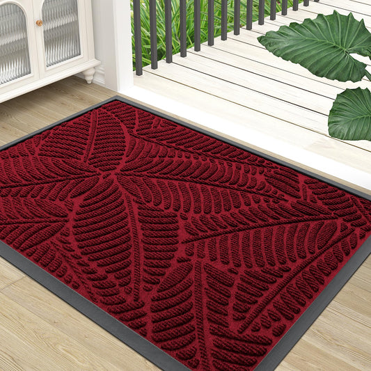Colorxy Waterproof Doormat, Sturdy Natural Rubber Front Indoor Mat, Non Slip Low Profile Indoor Outdoor Door Mats, Stain and Fade Resistant Floor Mat, Easy Clean Patio Entrance Mat,29.5x17,Burgundy