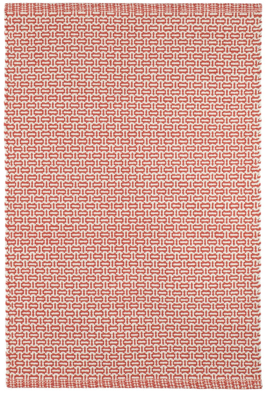 Dash & Albert x Kit Kemp Miss Muffet Paprika Handwoven Cotton Rug, 2 X 3 Feet, Red Geometric Pattern - Premium Luxury Hotel Quality Soft Breathable Hypoallergenic Machine Washable Easy Care All