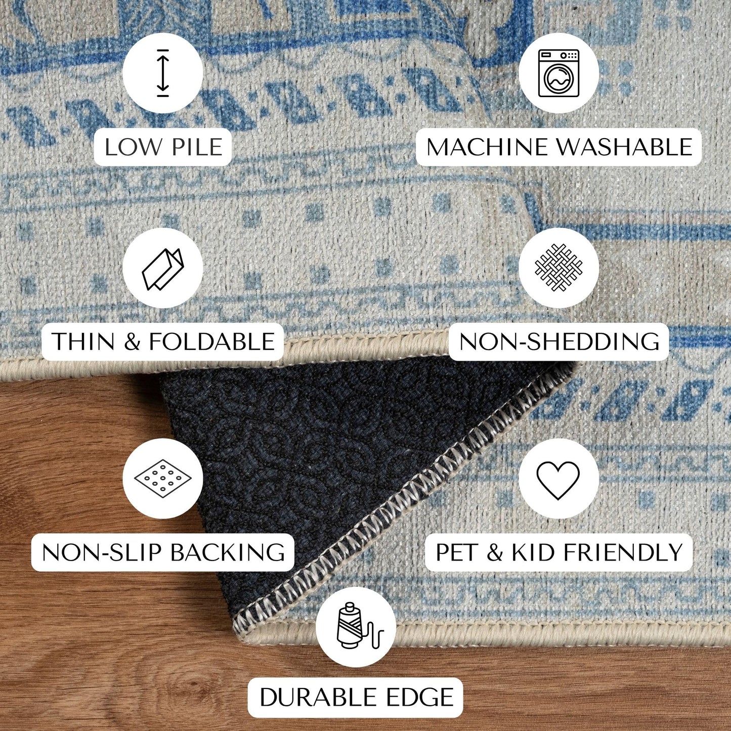 GIONARA Gray Blue Oushak Area Rug 6x9 - Modern, Machine Washable Vintage Turkish Boho Carpet Low Pile Non Slip Large Area Rugs for Living Room, Dining Bedroom, Kids Playroom, Farmhouse