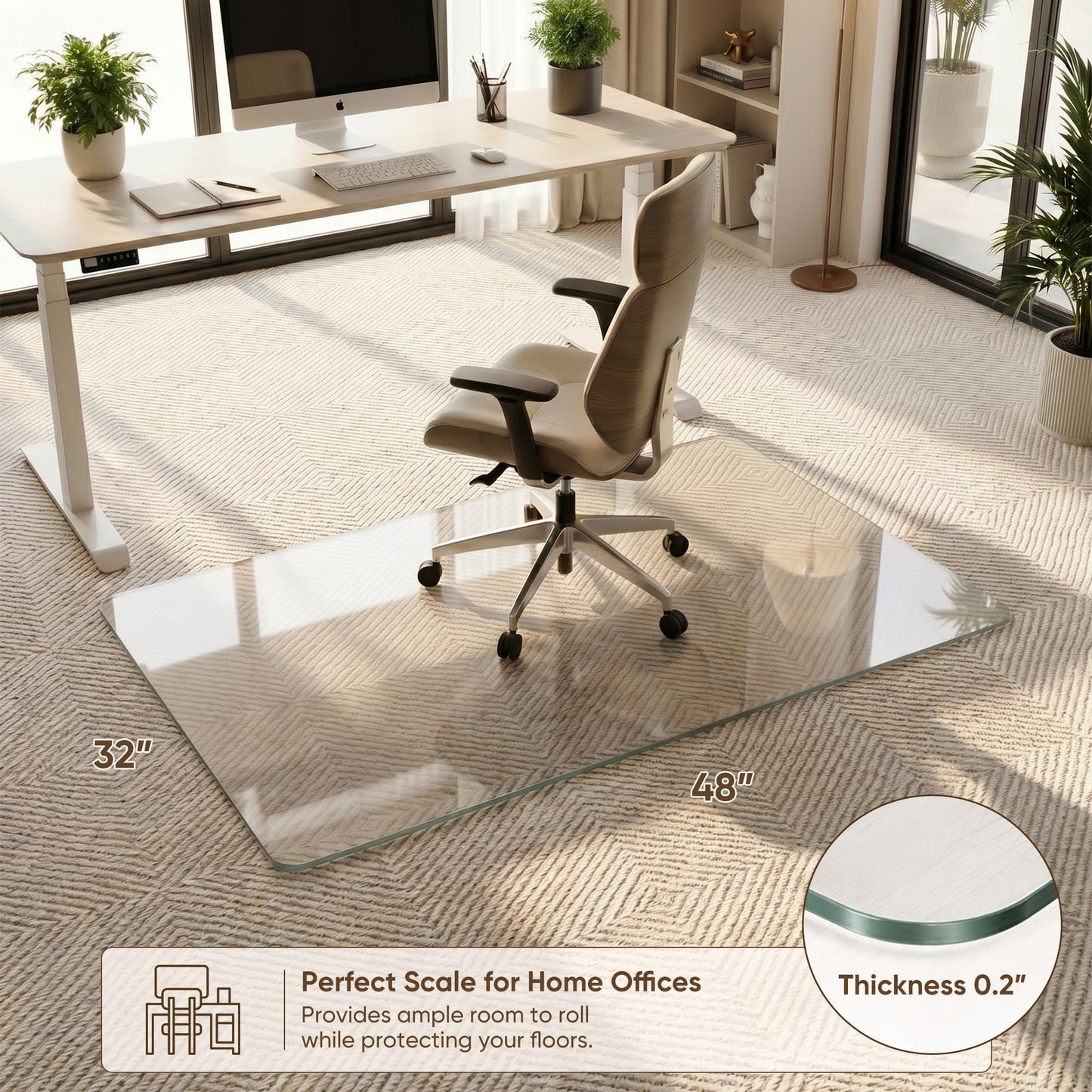 Antok Tempered Glass Chair Mat, 32"x48" Office Chair Mat for Carpet & Hardwood Floors, Heavy Duty 0.2" Desk Chair Mat for Smooth Rolling at Home or Office