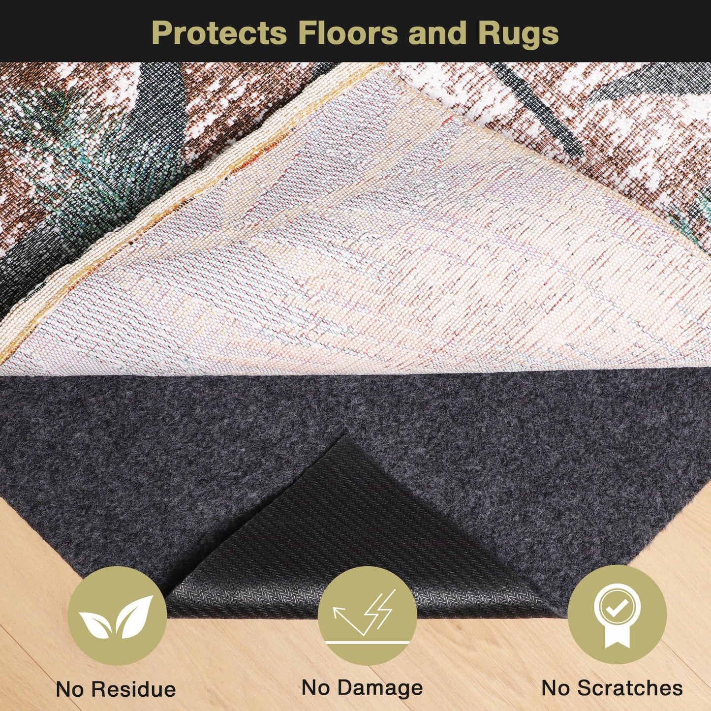 NENSIUM Rug Pad 3' Round Non Slip for Hardwood Floors, 1/8” Extra Thick Waterproof Felt Carpet Pad, Low Profile Underlay for Area Rugs, Safe for LVP & All Floor Finishes, Odorless & Soundproof