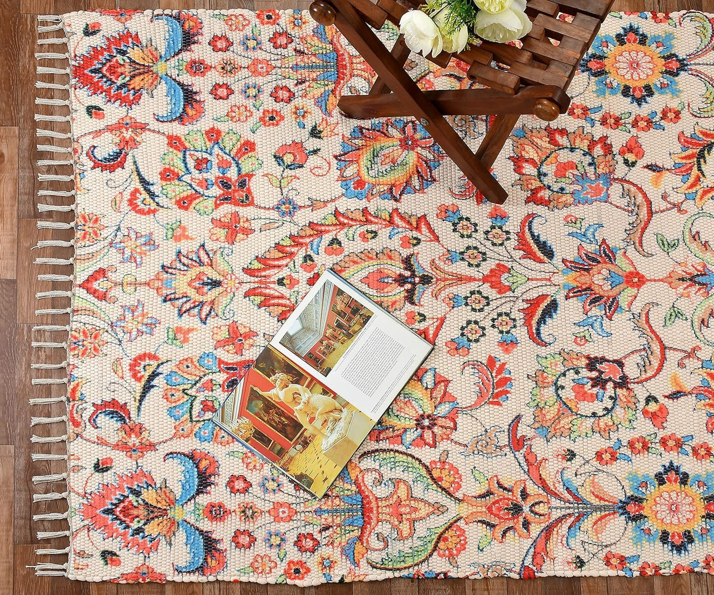 Brunchy Sustainable Printed Modern Dhurrie/Rugs/Carpet upcycled from Scrap Fabric for Living Room/Bedside Runner for Enhanced Decor (2x3 feet)