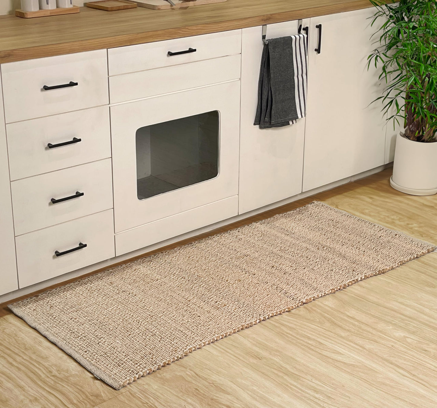 Chardin home 2x5 Jute Cotton Hand Woven Runner Rug, Natural Jute Braided Hallway mat, Boho, Rustic, Farmhouse, Vintage, Reversible Natural Fiber Rugs for Bedroom, Living Room, Kitchen,entryway