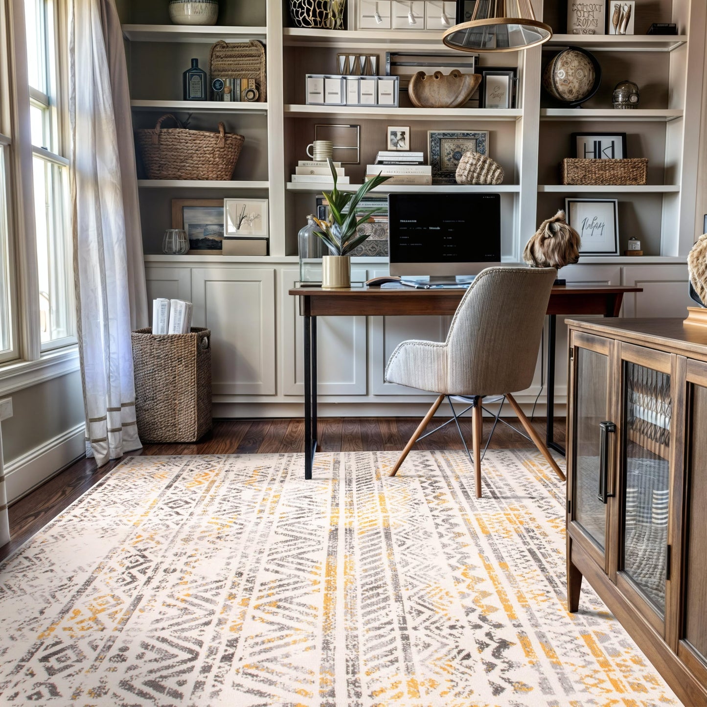 Rugshop Geometric Boho Perfect for high Traffic Areas of Your Living Room,Bedroom,Home Office,Kitchen Area Rug 7'10" x 10' Yellow