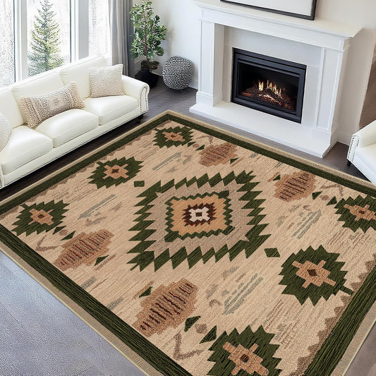 Area Rug 6x9 Living Room Western Rug Aztec Southwestern Rugs Machine Washable Tribal Navajo Southwest Rug Non Slip Printed Low-Pile Indoor Floor Carpet for Dining Room Bedroom Office, Camel