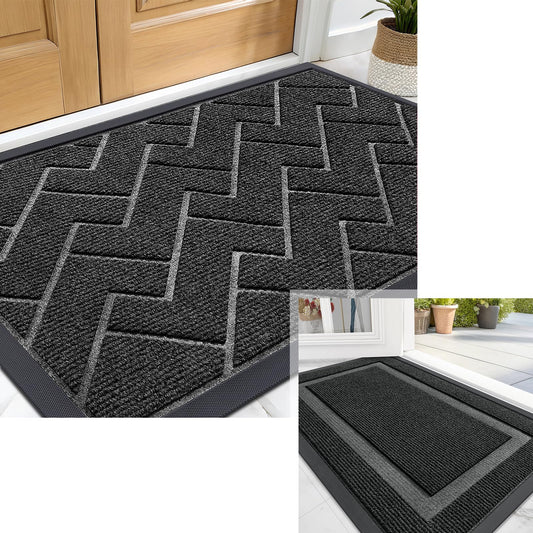 OLANLY Front Door Mat Indoor Outdoor Entrance, Welcome Door Mat and Waterproof All-Weather All-Season Doormat Size 47x32 in Black, 2 Item Bundle