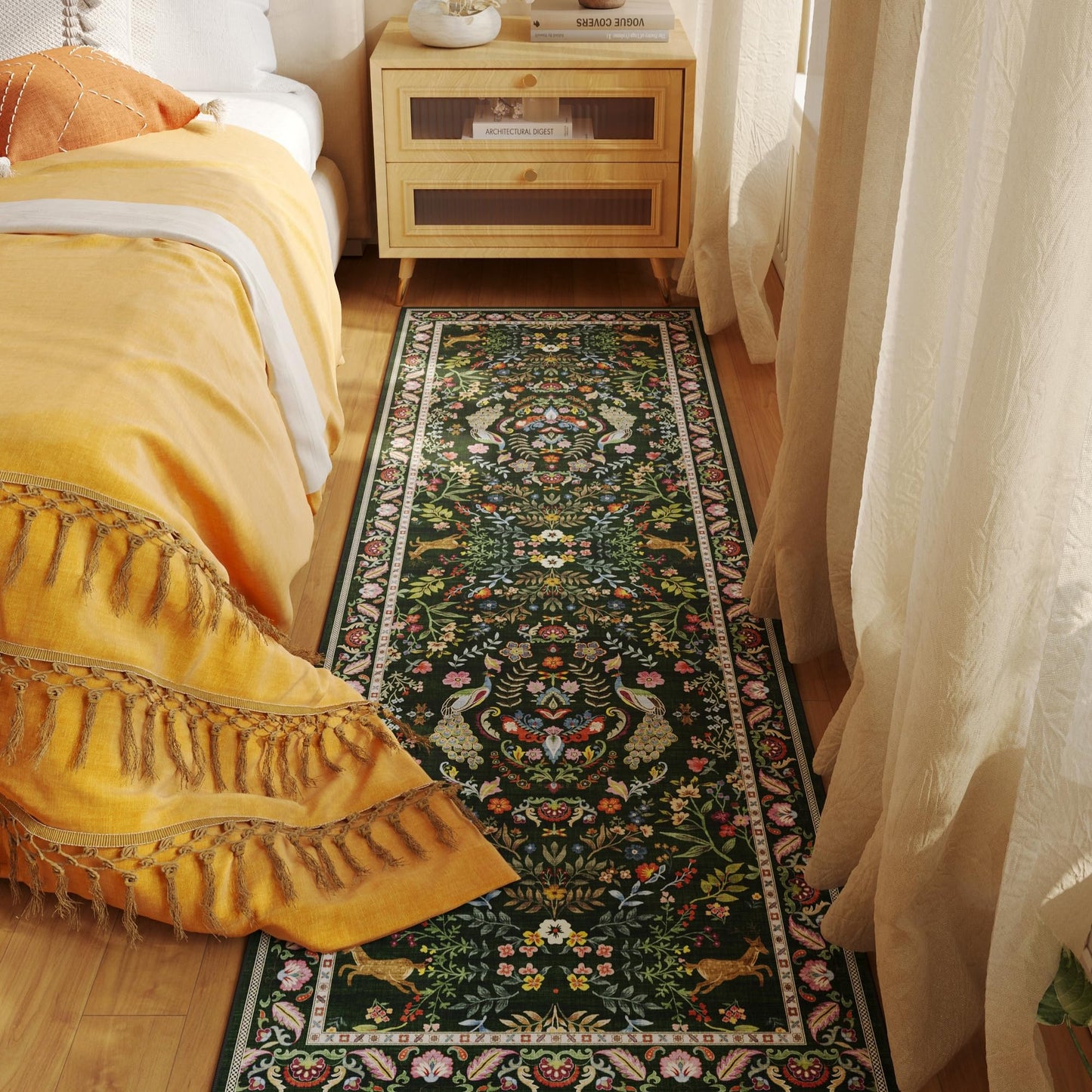 Runner Rug Washable Kitchen Runner 2'6''x8' Rug for Entryway Indoor Floral Non-Slip Soft Carpet for Hallways, Kitchen, Laundry, Bedroom, Bathroom (Emerald Green)