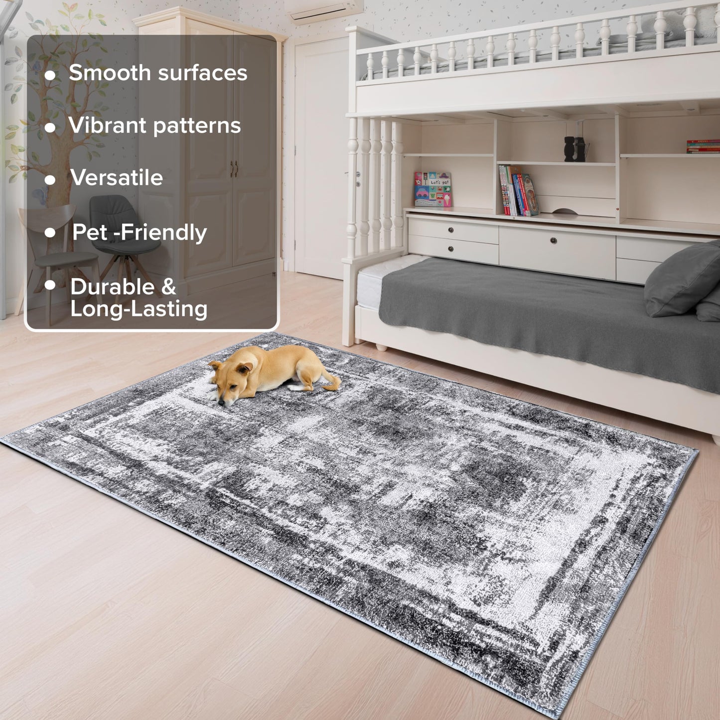 Hudson Comfort 5x7 Area Rug – Machine Washable & Pet-Friendly Rug for Living Room, Bedroom, Nursery, & Offices – Super Soft Faux Rabbit Rug - 8mm Pile Height - Anti-Slip TPR Backing (Gray)