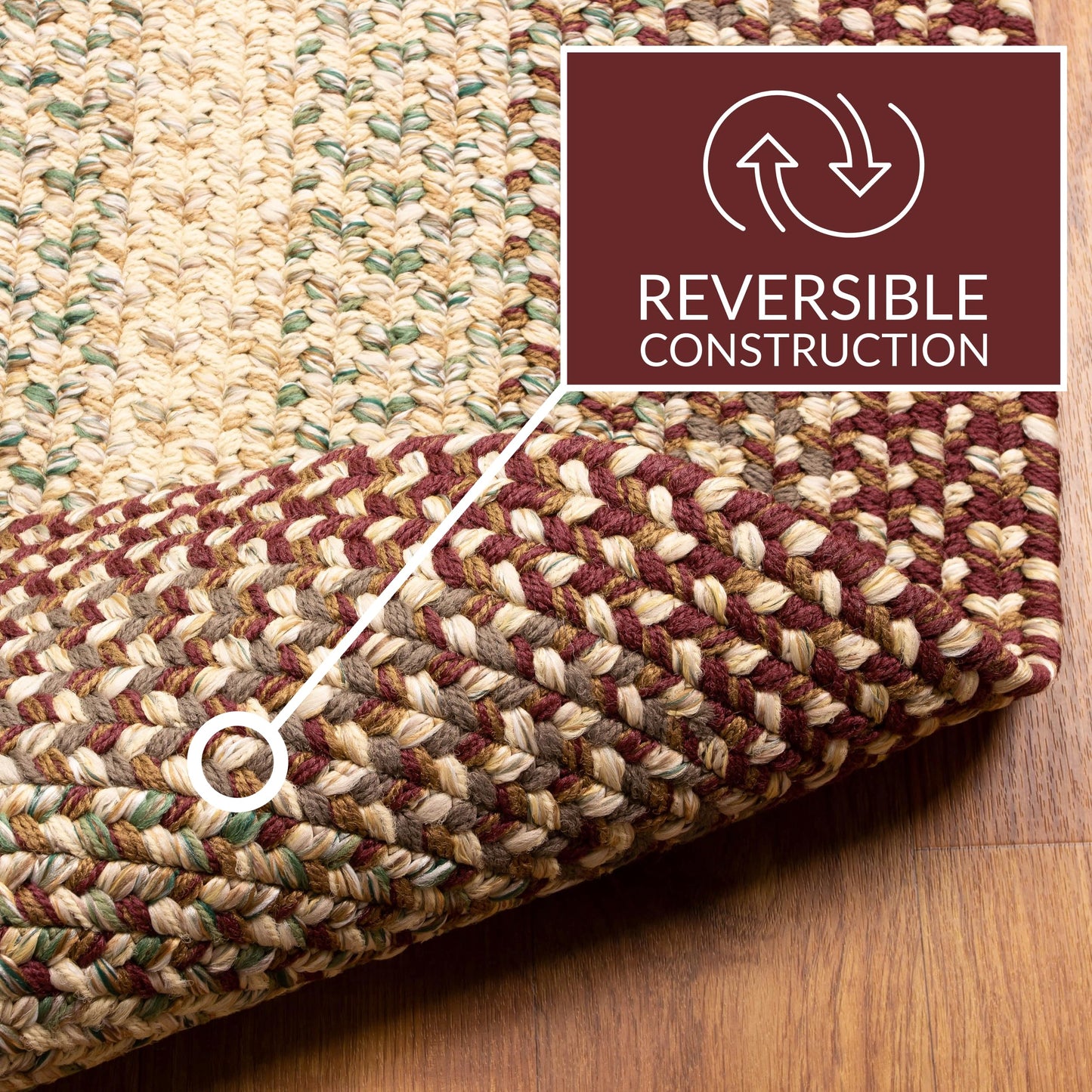 Super Area Rugs Braided Rugs 2X3 Farmhouse Kitchen Rug - Ridgewood Braided Rug for Living Room - Reversible - Indoor/Outdoor - Made in USA - Burgundy/Beige, 2' X 3' Oval