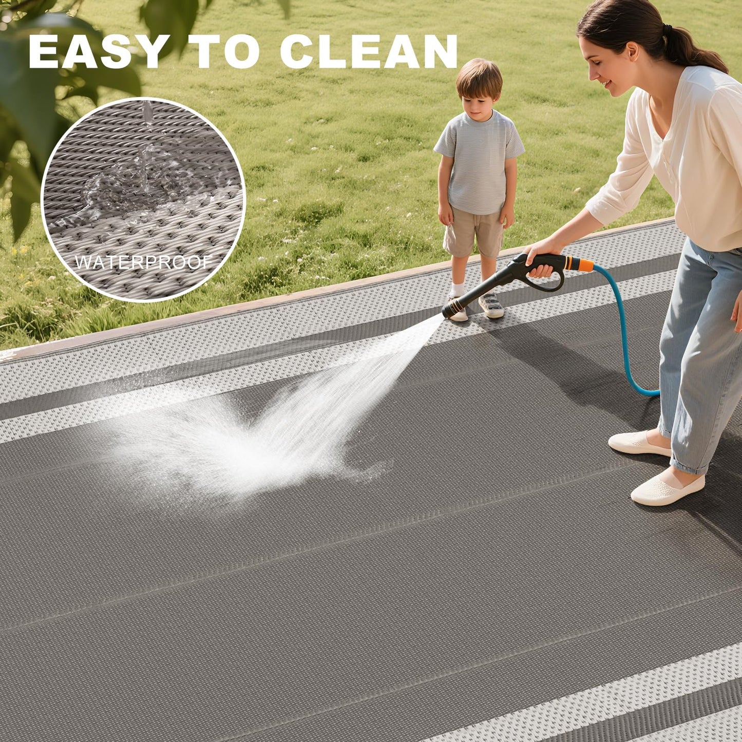 RURALITY Outdoor Rugs 5x8 Waterproof for Patios Clearance,Plastic Straw Mats for Backyard,Porch,Deck,Balcony,Coffee&Beige