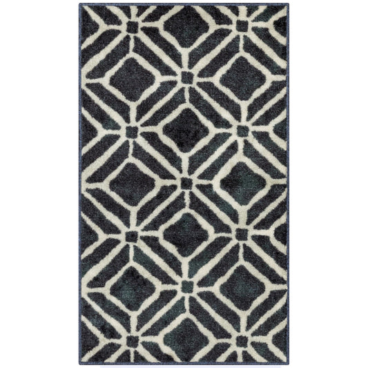 Maples Rugs Moderna Geometric Area Rugs – Made in USA – Washable, Non Slip Indoor Carpet for Entryway, Foyer, Kitchen, and Bathroom, 20" x 34", Dark Blue