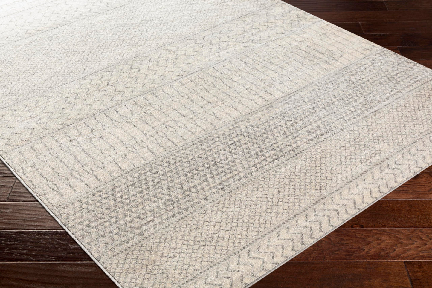 Livabliss Area Rugs - 7x7 Hana Modern Moroccan Grey Square Rug for Living Room Bedroom - Gray White Ivory Geometric Stain Resistant Boho Carpet for Kitchen, Nursery and Home Office (6'7" Square)
