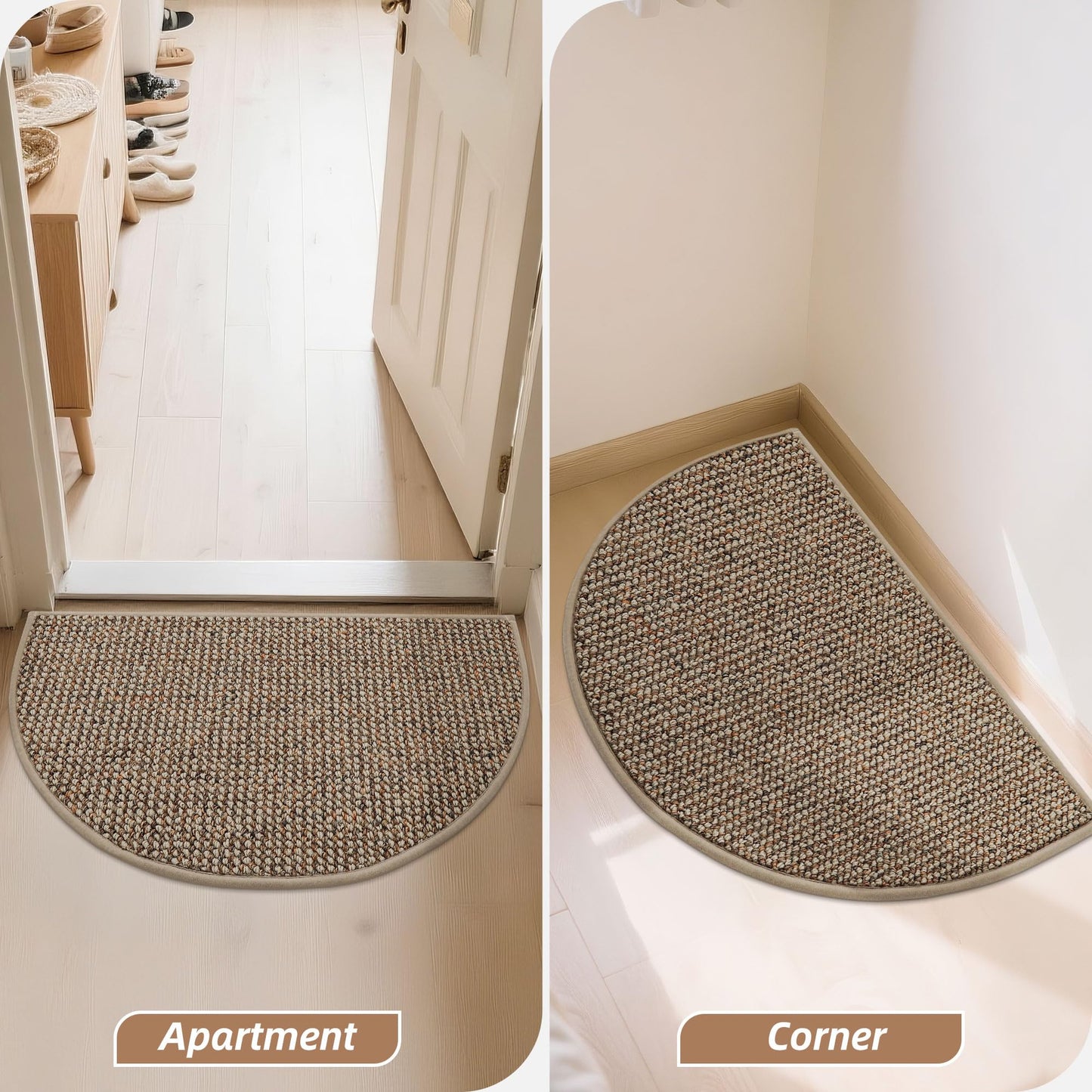BEQHAUSE Dirt Trapper Door Mat 17" x 30" Half Circle Non Slip Washable Doormats Entrance Rugs Absorbent Welcome Low Profile Floor Mats for Front Back Door and Entryway, Taupe