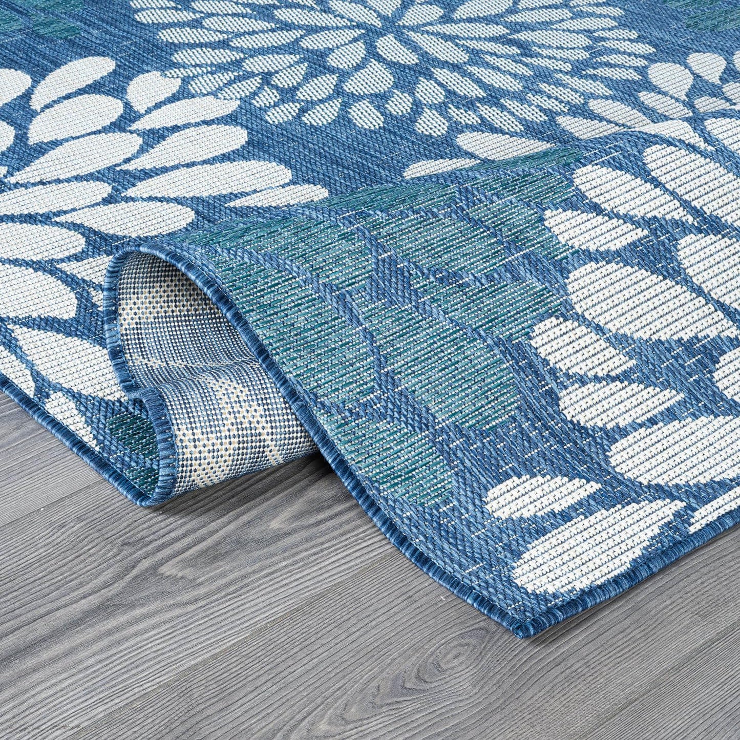 Beverly Rug Outdoor Rug 8x10 Modern Exotic Tropical Leaf Area Rugs for Indoor and Outdoor Patio Deck Porch Garden Water Resistant Washable Outside Carpet (8 x 10 Blue)