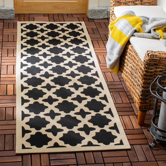 SAFAVIEH Washable Rug Outdoor Courtyard Collection - 2'3" x 8' Runner, Black & Beige, Non-Shedding & Easy Cleaning, Ideal for Patio, Entryway, Mudroom, Hallway, Kitchen (CY6913-266)