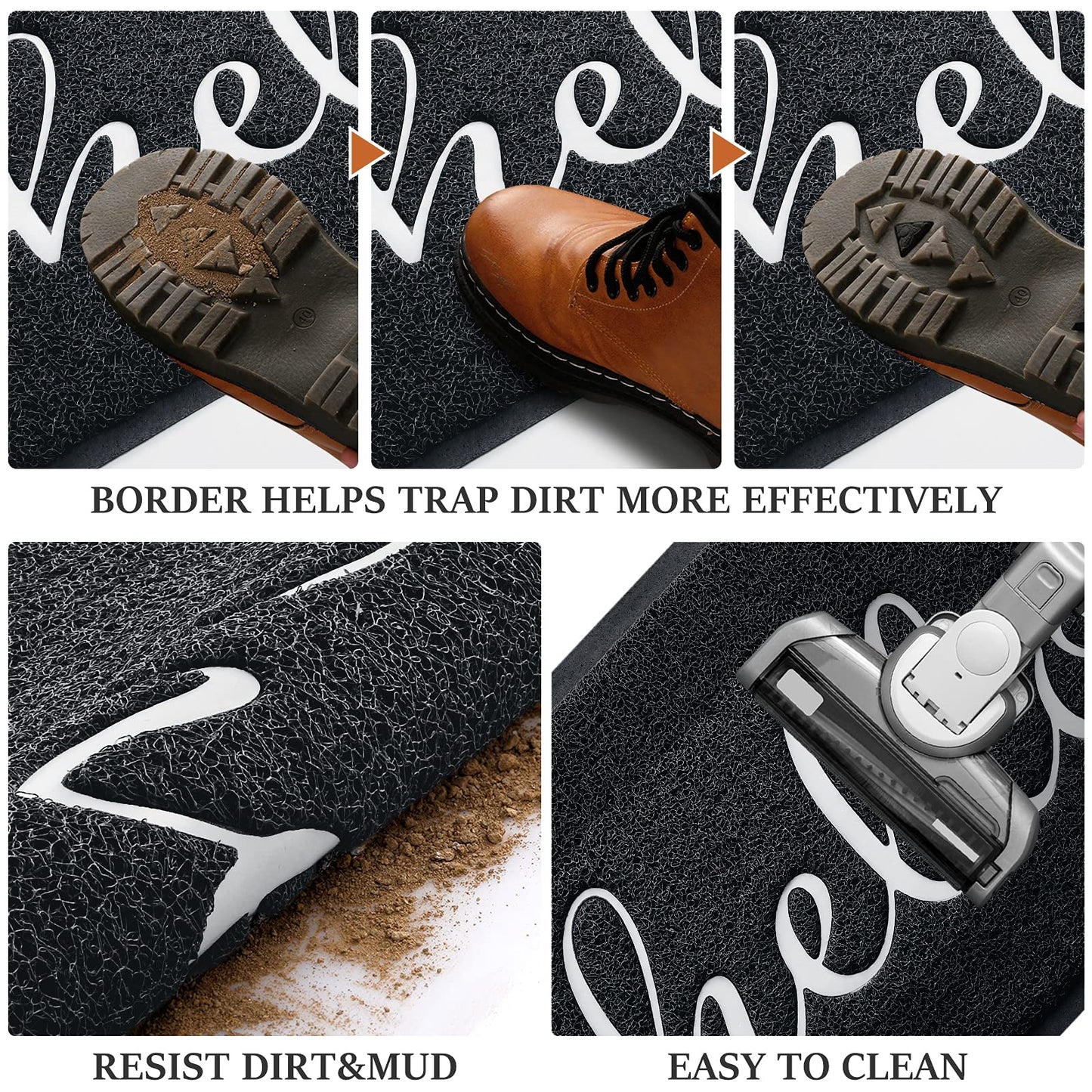 BeneathYourFeet Door Mat, Welcome Mat Low Profile Floor Mat Front Doormat Indoor and Outdoor Doormat Non Slip Rugs for Entryway, Patio, High Traffic Areas (36"x24", Black-Welcome)