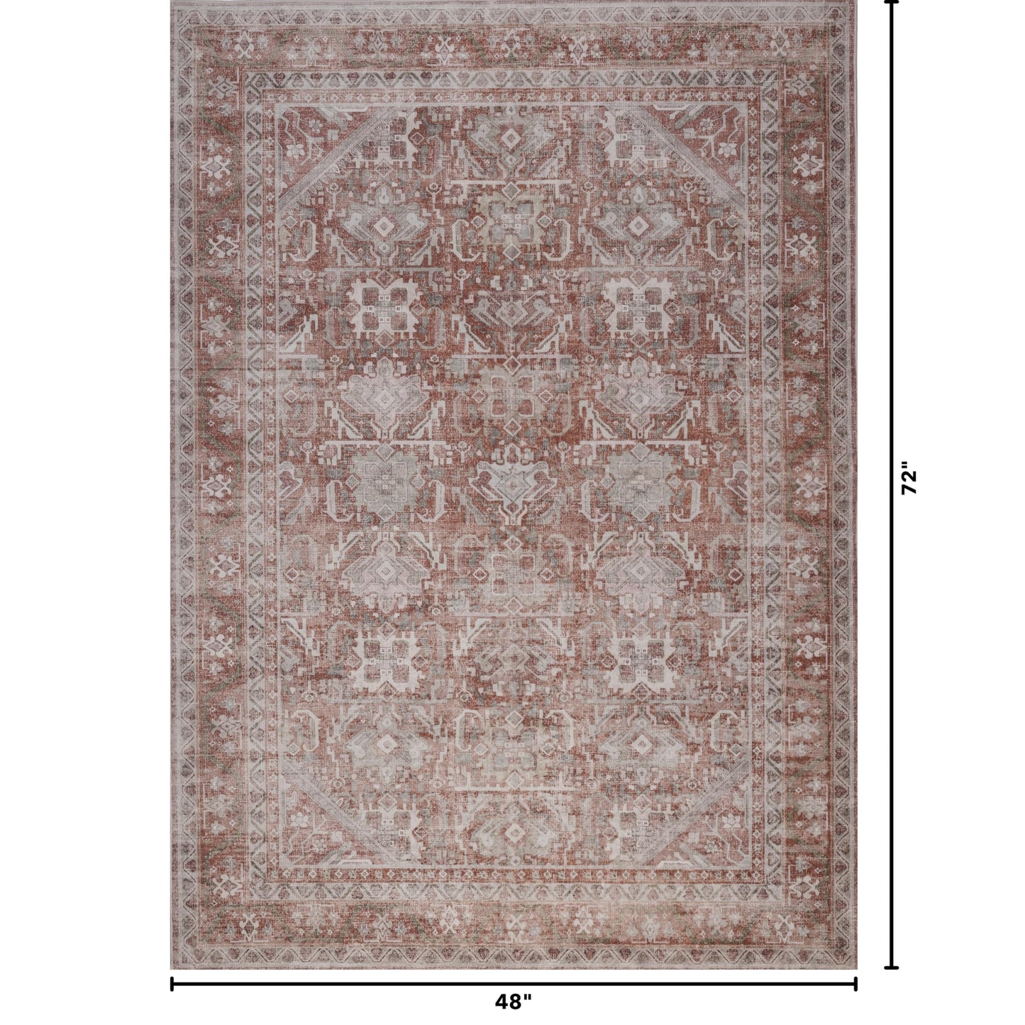 Kuden 4x6 Area Rug, Machine Washable Area Rug with Non-Slip Backing, Vintage Style, Soft, Easy Clean, Low Pile Rug for Living Room, Bedroom, Dining Room