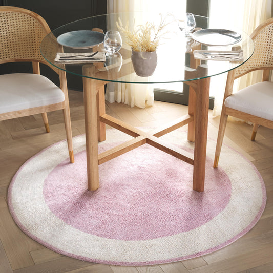 SAFAVIEH Washable Rug Easy Care Collection - 4' Round, Ivory & Pink, Handmade Cotton, Easy to Clean, Ideal for Foyer, Kitchen, Nursery, Office, Bedroom (ECR220U)