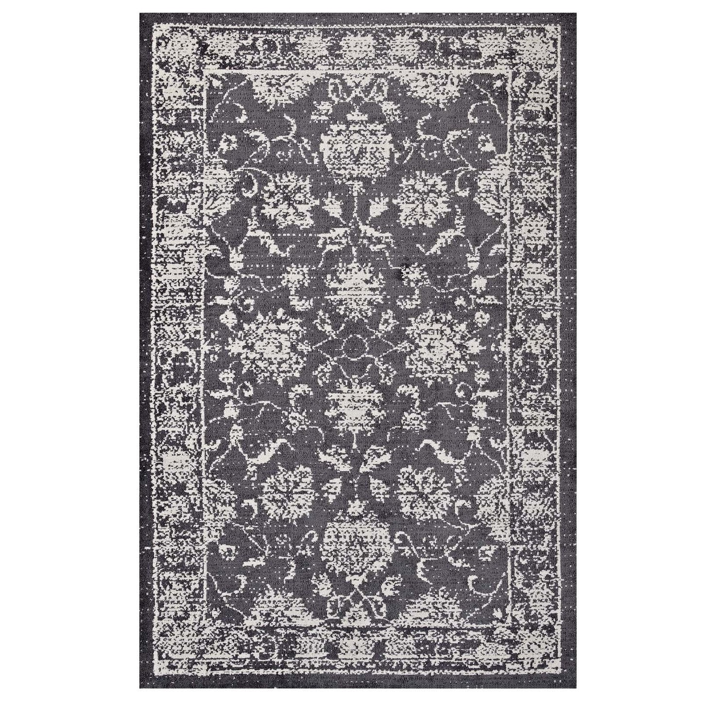 Modway Kazia Floral Lattice 5x8 Area Rug in Dark Gray and Ivory