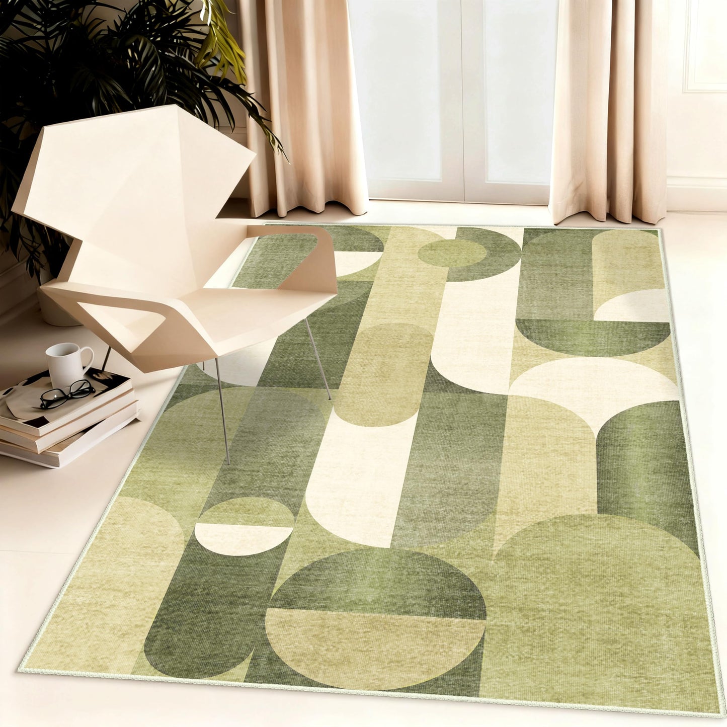 Castage Green Rug 3x5 Washable Area Rugs for Bedroom Living Room Kitchen Entryway Bedside,Modern Geometric Non Slip Small Carpet