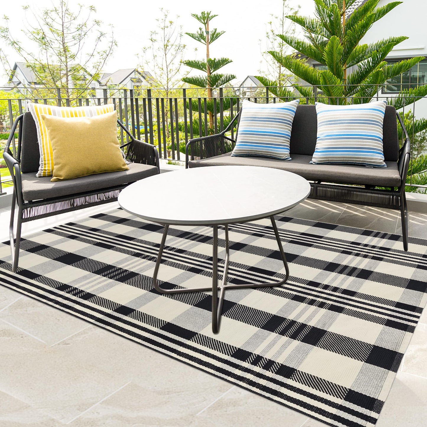 Aoczes Buffalo Plaid Outdoor Rug 4x6 Cotton Woven Rug Black and Off White Checkered Rug Front Porch Decor Washable Indoor Outdoor Area Rug for Living Room Bedroom Dining Room Patio Farmhouse Carpet