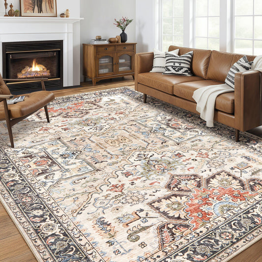 homewill 9x12 Area Rugs for Living Room - Large Carpet Ultra Thin Soft Washable Oriental Vintage Floral Distressed Rug Big Indoor Carpets for Bedroom Nursery Dorm Home Decor Aesthetic - Multi